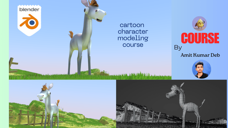 Cute cartoon animal character modeling course in Blender 3D